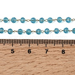 Handgefertigte Gliederkette aus Edelstahl 304 mit facettierten GlasUnterlegscheibenperlen&nbsp;NJEW-G195-01G-10