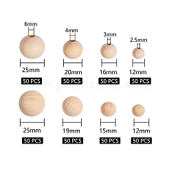 400pcs 8 cabochons et perles en bois naturel non fini de style&nbsp;WOOD-SZ0001-02