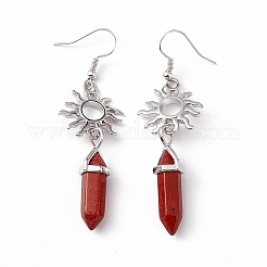 Pallottola di diaspro rosso naturale con orecchini pendenti a forma di sole&nbsp;EJEW-I276-01P-06