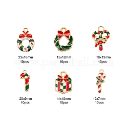60 pièces 6 style or clair thème de noël alliage pendentifs en émail&nbsp;ENAM-LS0001-58
