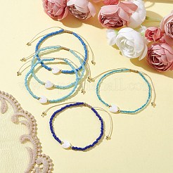 5 Stück 5-Farben-Armbandset aus natürlichen Muschelherzen und geflochtenen Samenperlen&nbsp;BJEW-JB10039-01