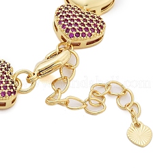 Braccialetti da donna con catena a maglie a forma di cuore in ottone placcato con micro pavè di zirconi cubici&nbsp;BJEW-B109-01G-02