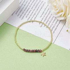 Pulsera elástica de cuentas redondas de jade natural de Malasia (teñido) con dijes de estrella de acero inoxidable 304&nbsp;BJEW-JB08059-01