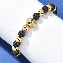 Bracelets extensibles en laiton avec micro pavé de zircones cubiques pour femmes et hommes&nbsp;BJEW-H201-01C-GB