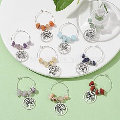 12 Stück flache runde Weinglas-Charm-Sets mit Baum des Lebens-Legierungsanhängern&nbsp;AJEW-JO00218
