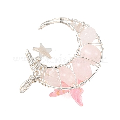 Ciondoli rotondi in quarzo rosa naturale avvolti in filo metallico&nbsp;PALLOY-TA00437-03