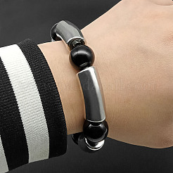 Bracelets extensibles en acier inoxydable 304 et perles en résine pour femmes et hommes&nbsp;UF8116-1
