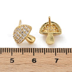 Orecchini a bottone in ottone a forma di fungo con micro pavé di zirconi cubici trasparenti&nbsp;EJEW-F895-17G