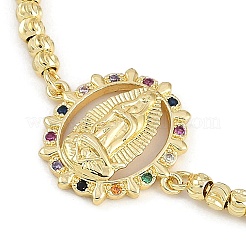 Braccialetti scorrevoli in ottone micro pavé di zirconi cubici con tema vergine maria per donna&nbsp;BJEW-U013-02G-03