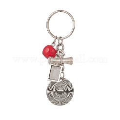 Llavero redondo plano de aleación de estilo tibetano y colgante de palabra con dijes de resina de manzana&nbsp;KEYC-TA00007