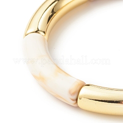 Acrylique imitation pierre gemme tube incurvé perlé gros bracelet extensible pour les femmes&nbsp;BJEW-JB07634