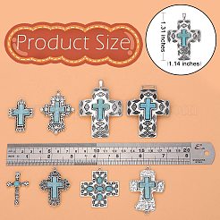 16 Stück Türkis + Legierung + Zirkon Anhänger Vintage Türkis Kreuz Anhänger Legierung Zubehör DIY Halskette Zubehör (8 Stile)&nbsp;JX640A