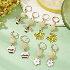 4 Paar 4 Stile Bienen- und Blumenlegierungs-Emaille-Ohrhänger für Damen&nbsp;EJEW-JE05594