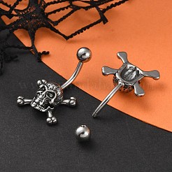 Anillos para el ombligo de acero inoxidable quirúrgico 316 con forma de calavera&nbsp;EJEW-G416-04AS