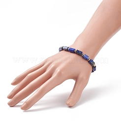 Bracciale elasticizzato con perline a colonna di lapislazzuli naturali&nbsp;BJEW-JB08596-03
