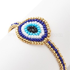 Bracelet à maillons en mauvais œil tressé en graines de verre pour femme&nbsp;BJEW-JB08398-02