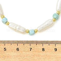 Collane a colonna con perle di larimar naturale sfaccettate a forma di cubo e perle keshi barocche naturali.&nbsp;NJEW-JN06620