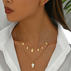 Elegante Vintage-Ohrstecker aus Edelstahl mit Hamsa-Hand und doppellagigen Halsketten-Sets für Damen&nbsp;QF7163