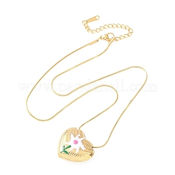 Halsketten mit Herz- und Blumenanhänger aus emailliertem Edelstahl 304 für Damen&nbsp;NJEW-D347-01G-02