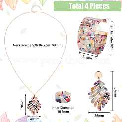 Pendientes colgantes de hoja de roble de plástico y collar con colgante y pulsera abierta y anillo de puño&nbsp;AJEW-AN0007-09