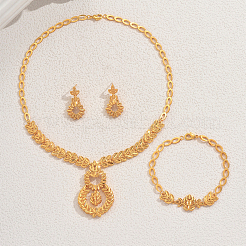 Elegante orientalische Messingblatt-Armbänder & Ohrringe & Halsketten-Sets für Frauen&nbsp;XK7666