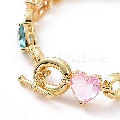 Cuore colorato di zirconi cubici e braccialetto a catena a maglie rettangolari e a goccia&nbsp;BJEW-B068-02
