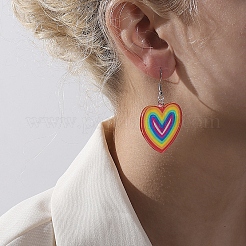 Pride Regenbogen Flagge Harz Herz baumeln Ohrringe&nbsp;PW-WG96446-01