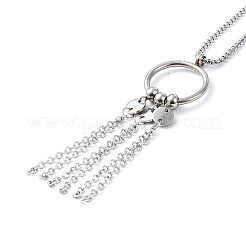Bague en acier inoxydable 304 anti-ternissement avec pendentif à pompon et chaîne à mailles vénitiennes pour femme&nbsp;NJEW-B087-01P