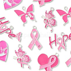 Pendenti in smalto in lega a tema nastro rosa di consapevolezza del cancro al seno da 12 pz 6 stili&nbsp;ENAM-FS0001-68