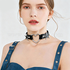 Choker-Halskette im Punk-Rock-Stil aus einer Legierung mit Stern- und Herzgliedern sowie Kunstleder&nbsp;NJEW-WH20004-20A