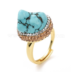 Anillo ajustable de pepita de turquesa natural ajustable con pedrería&nbsp;RJEW-A011-10G