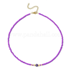 Collana con perline di semi di vetro e pietre preziose miste naturali e sintetiche con chiusura in acciaio inossidabile 304 per donna&nbsp;NJEW-JN04420