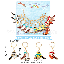 12 stücke 4 stil legierung emaille vogel charms verriegelung stich hersteller&nbsp;HJEW-PH01590
