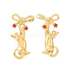 Ohrstecker aus Messing mit Emaille und Schleife in Katzenform&nbsp;EJEW-F401-02G