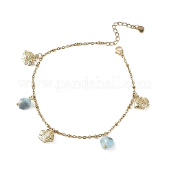 Fußkettchen mit Anhängern aus Edelstahl 304 mit Meeresmotiven und natürlichem Larimar-Splitter für Damen&nbsp;AJEW-AN00863