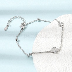 Armbänder aus Messing mit Mikropavé-Fassung aus klaren Zirkonia in Form eines vierblättrigen Kleeblatts&nbsp;KK-CBAED06-02P