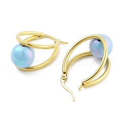 Placcatura ionica (ip) 304 acciaio inossidabile e plastica imitazione perla ovale con orecchini a cerchio a sfera per donna&nbsp;EJEW-C096-13G-01
