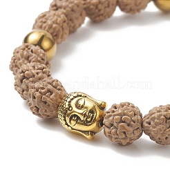 2 pièces 2 couleurs bois naturel & synthétique hématite & alliage tête bouddhiste perlé bracelets extensibles ensemble pour les femmes&nbsp;BJEW-JB09154