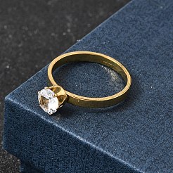 Bagues en acier inoxydable 304 avec pavé de zircones cubiques pour femmes&nbsp;RJEW-B161-02G-01