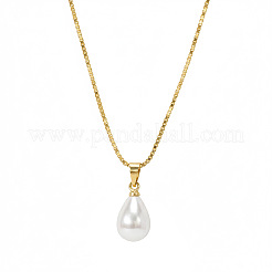 Halskette mit tropfenförmigem Anhänger aus Kunstperlen und Messing-Kastenkette für Damen&nbsp;XX0589