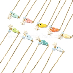 Collier avec pendentif étoile de mer en turquoise synthétique et poisson en porcelaine faite main&nbsp;NJEW-JN06139