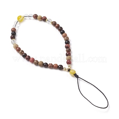 Chaînes de dragonne pour téléphone en cristal de quartz synthétique et perles rondes en bois&nbsp;HJEW-JM03364-02