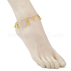 Facettierte runde Fußkettchen aus natürlichem Howlith und Glasperlen mit Blumenquaste und Messing-Kabelkette für Frauen&nbsp;AJEW-MZ00007-01