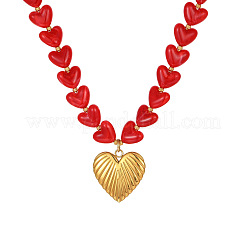 Valentinstags-Halskette mit Herzanhänger aus Edelstahl 304 und Harzperlen für Damen&nbsp;FS-WG68522-01