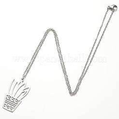 Collares con colgante de planta en maceta calada de acero inoxidable 304 para mujer&nbsp;WGA529A-10