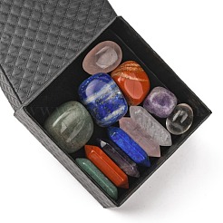 12 ensemble de pierres naturelles de 12 styles pour 7 chakras avec coffret cadeau noir&nbsp;G-FS0002-28