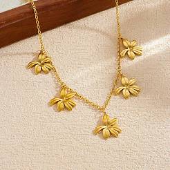 Collar babero de acero inoxidable 304 con múltiples colgantes florales para mujer&nbsp;WG4B855-01