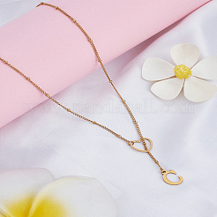 Collier lariat en acier inoxydable avec lettre et cœur pour femme 1 pièce&nbsp;NJEW-LP0002-87G-C