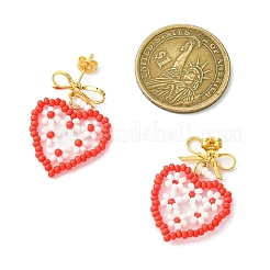 Boucles d'oreilles pendantes en perles de verre faites à la main en forme de cœur&nbsp;EJEW-MZ00369-01