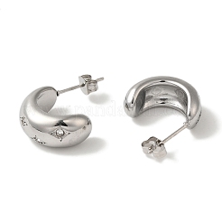 Pendientes de botón en forma de C de acero inoxidable 304 y rhinestone para mujer&nbsp;EJEW-S237-11